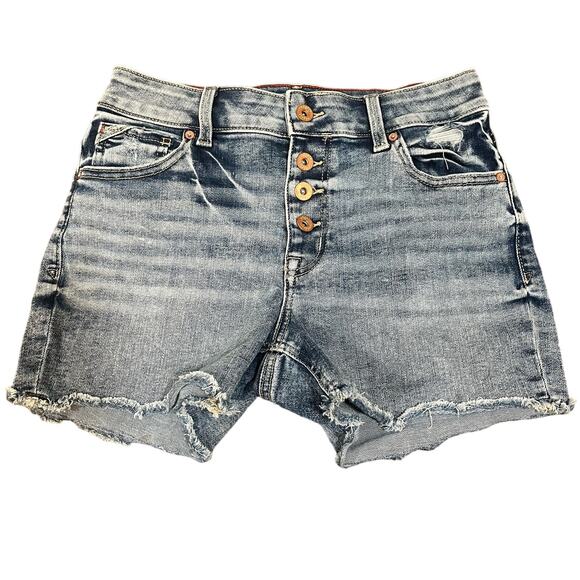 Maurices Edgely Hi-Rise Button Fly Distressed Jean Shorts Sz 2 - Picture 1 of 7